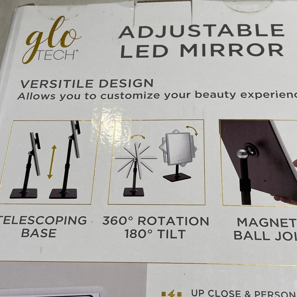 Glo Tech Rectangle LED Mirror Black Dimmable 10x Magnifying 3 Light Seting NEW
